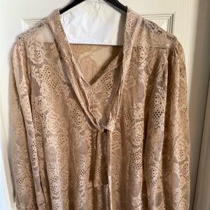 Cable & Gauge Blouse long sleeve Lace Womens XL Feminine Coquette Elegant